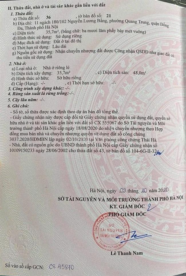 Tôi chính chủ bán nhà 11 ngách 102 ngõ 180 Phố Nguyễn Lương Bằng, ĐĐ