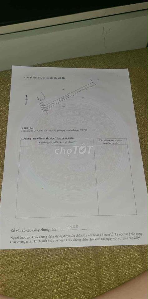 Bán Đất Mặt Tiền đường DT 788 Phước Vinh Tây Ninh