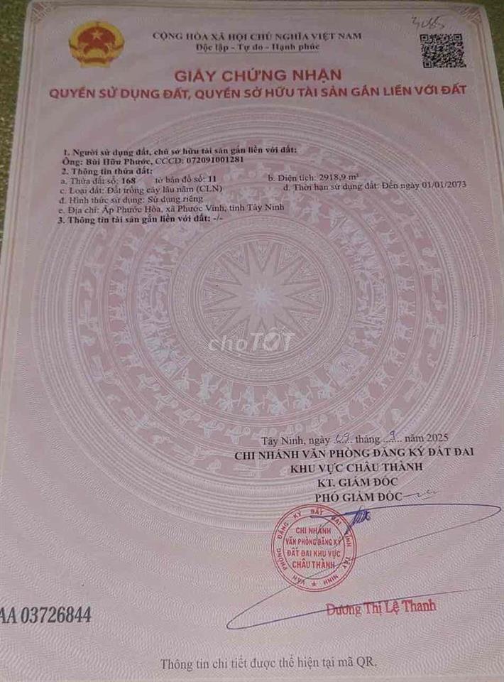 Bán Đất Mặt Tiền đường DT 788 Phước Vinh Tây Ninh
