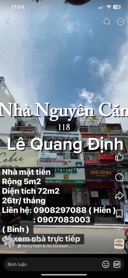 Cho thuê nhà nguyên căn 118 Lê Quang Định