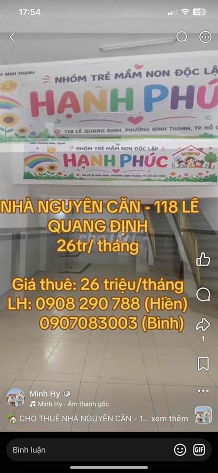 Cho thuê nhà nguyên căn 118 Lê Quang Định