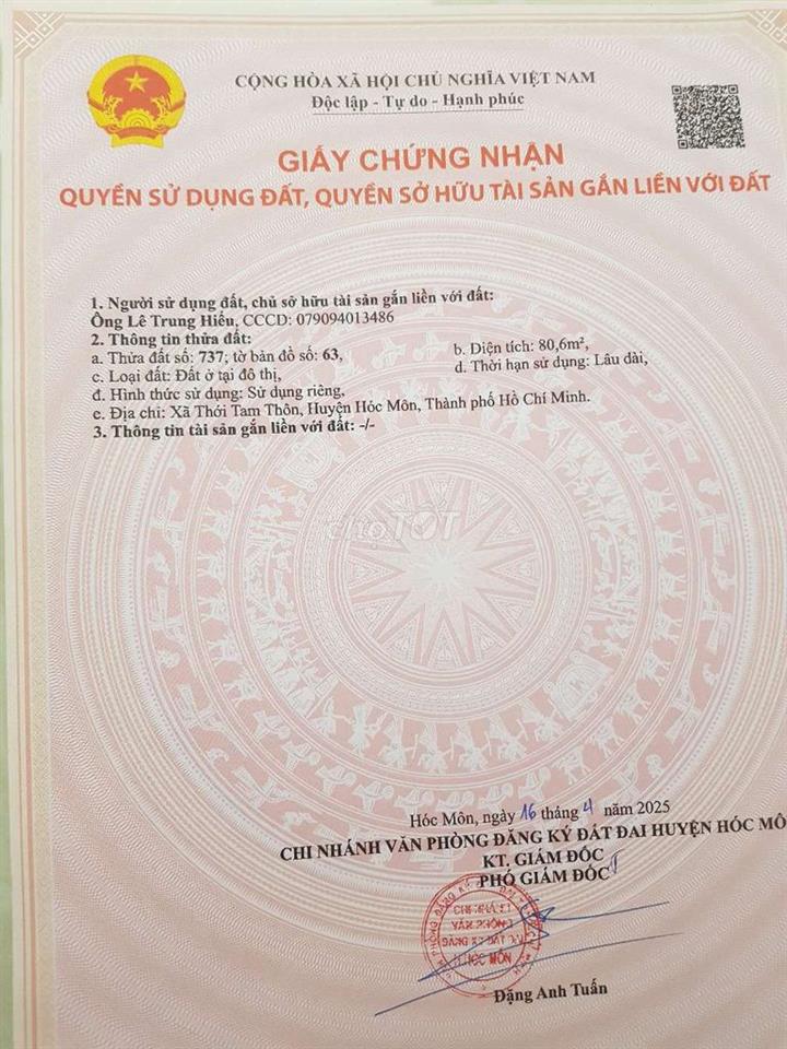 Đất thổ cư Thới Tam Thôn Hóc Môn 