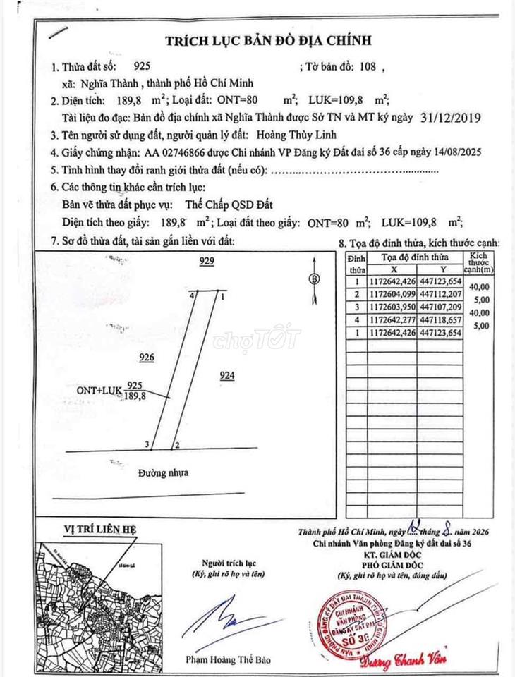 🔥 CHÍNH CHỦ GỬI ACE MÔI GIỚI BÁN PHỤ – ĐẤT NGHĨA THÀNH 189M²