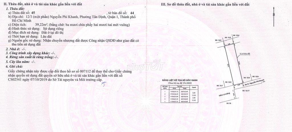 CHÍNH CHỦ BÁN NHÀ TÂN ĐỊNH Q1 – 40M² – SỔ RIÊNG – 1 TỶ NHẬN NHÀ