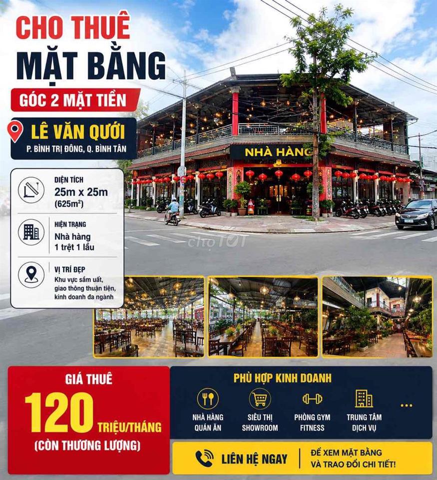 Cho thuê Nhà 2 Góc Mặt Tiền Lê Văn Quới 25 x 25 1 trệt 1 lầu