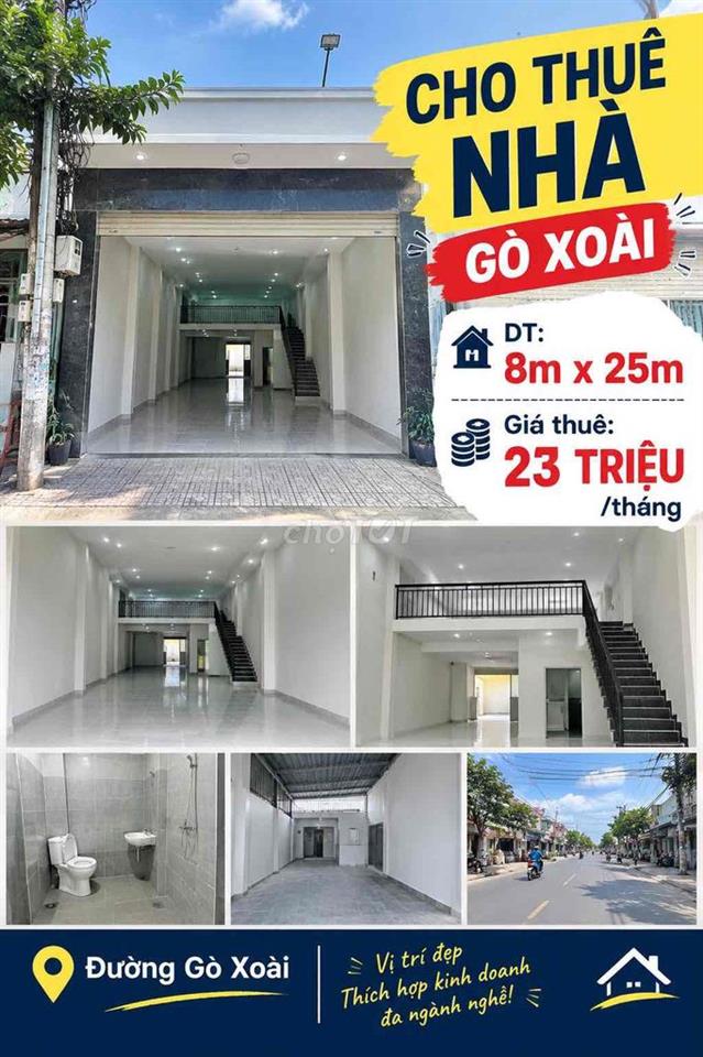 Cho Thuê Nhà Mặt Tiền Gò Xoài 8m x 25m 1 trêt 1 lầu hiện trạng mới
