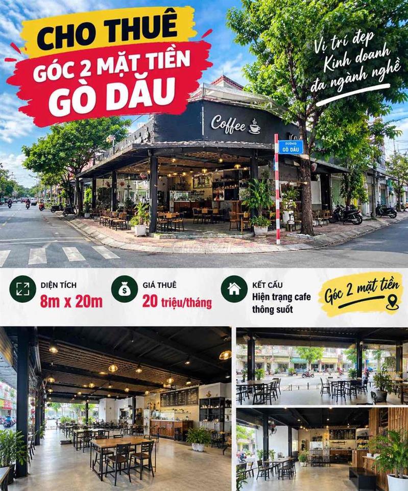 Cho thuê Nhà 2 góc Mặt Tiền Gò Dầu 8m x 20m Hiện trạng Cafe