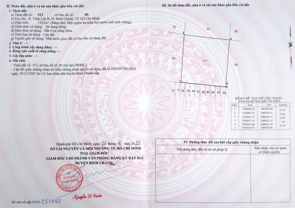 Bán đất full thổ cư 1321m2 đường b11b, vĩnh lộc b, bình chánh