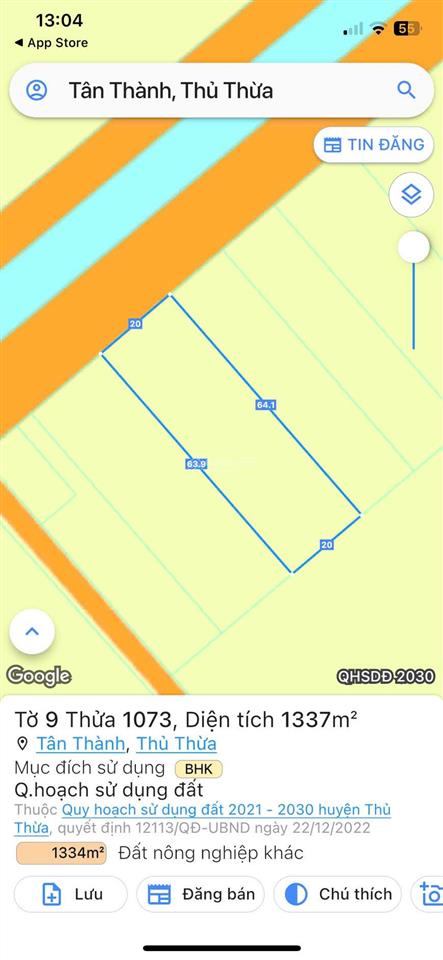 Chính chủ bán đất tân thành thủ thừa, giá tốt