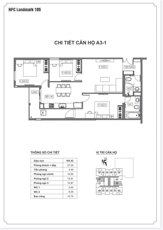 Bán căn hộ chung cư hpc landmark 105, 5,75 tỷ, 99m2, 3pn, 2wc, đầy đủ nội thất tại hà đông