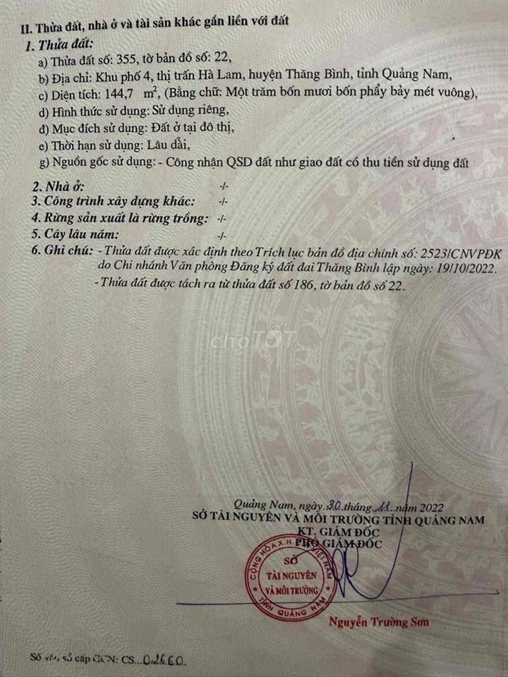 Bán đất ở tại TT Hà Lam, huyện Thăng Bình (cũ)
