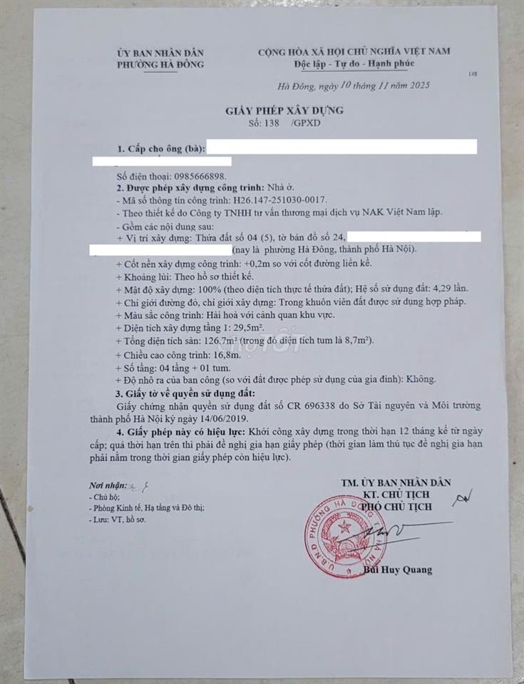 Nhà 4 tầng + 1 tum tại phố Bà Triệu, Hà Đông