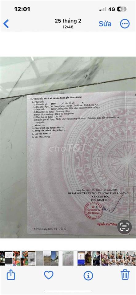 Đất thổ cư kdc Long Cang -Cần Đước