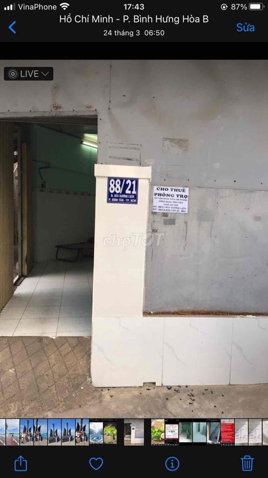 Chính chủ cho thuê phòng trọ dưới đất dẫn xe vào phòng ko chung chủ