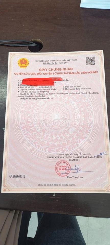 Cần bán lô đất tại phường Bình định - gia lai mới