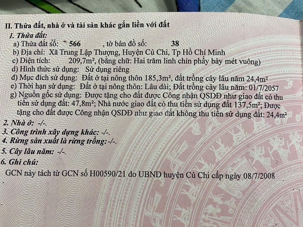 Gia đình bán gấp lô đất >200m2 thổ cư Trung Lập Thượng-Củ Chi-Tp.HCM