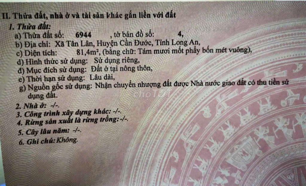 Chính chủ cần bán gấp lô đất thổ KDC Tân Lân