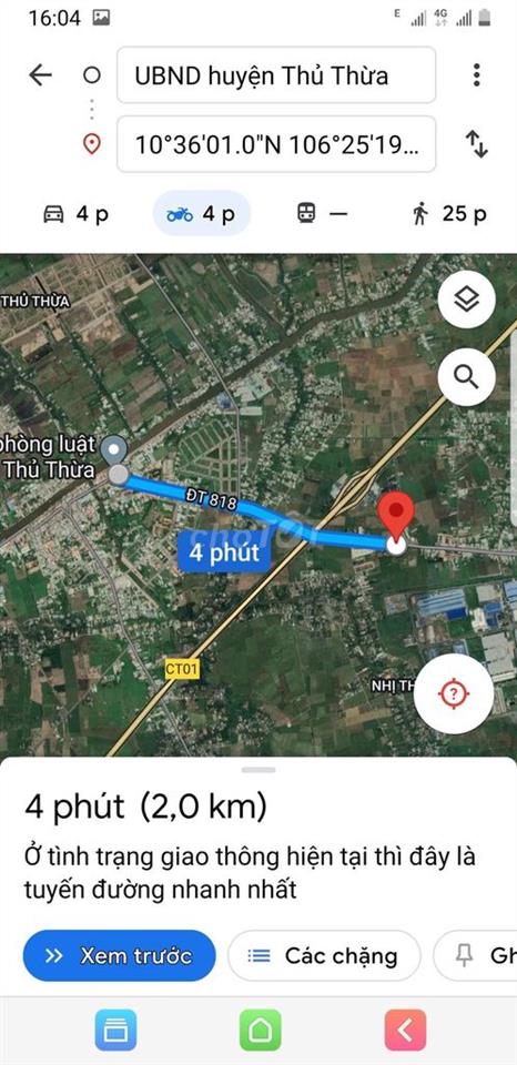 đất mặt tiền DT818 tuyến chánh từ QL1a và TT thủ thừ