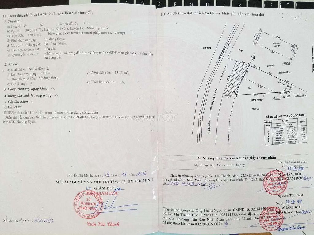 kẹt tiền ngân hàng bán gấp nhà măt đường bà điểm 5-1b