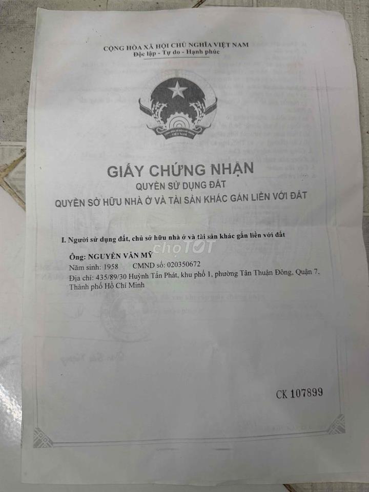 CẦN BÁN GẤP NHÀ ĐANG Ở hẻm 435// Huỳnh Tấn phát phường TânThuậnĐông Q7