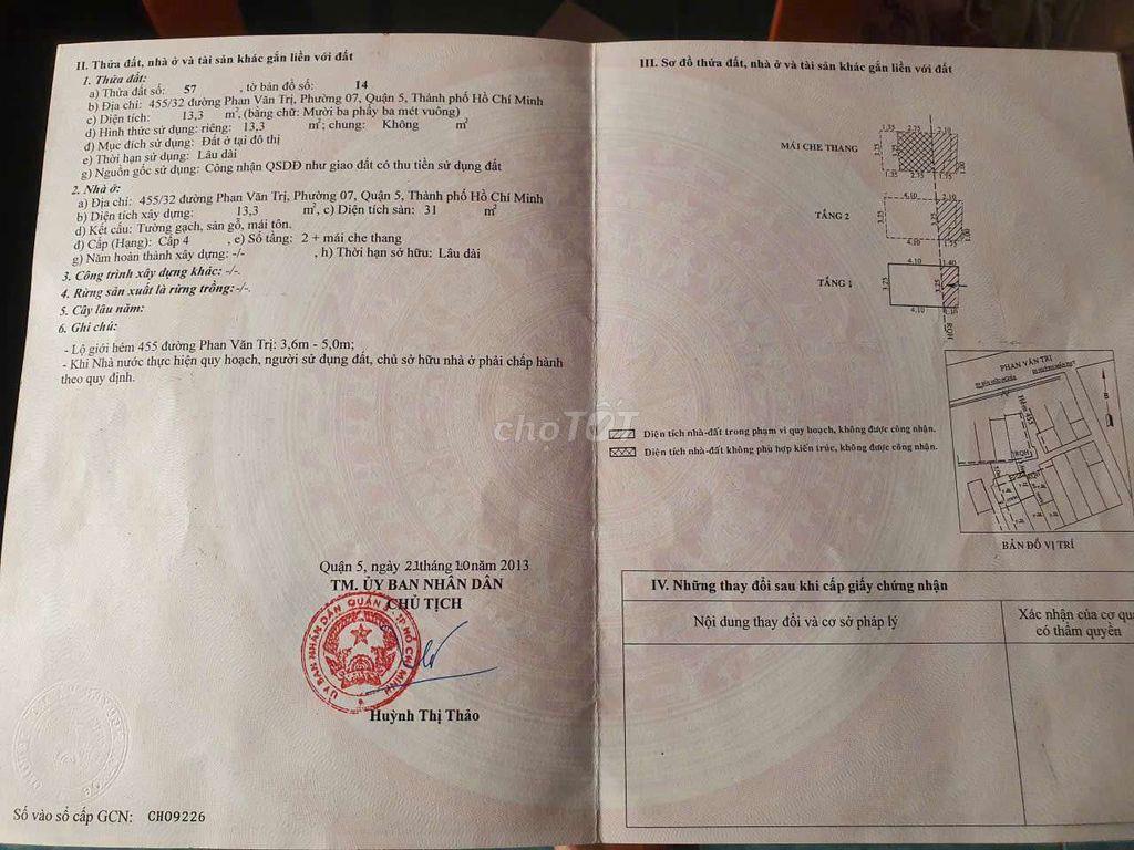 Nhà Bán 3 tỷ 5 ở trung tâm quận 5