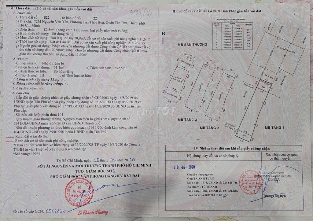 Cần bán gấp nhà mặt tiền đường nguyễn văn yến 