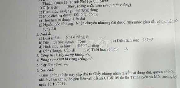 chính chủ bán nhà 4x20m kdc An Sương hoàn công rồi