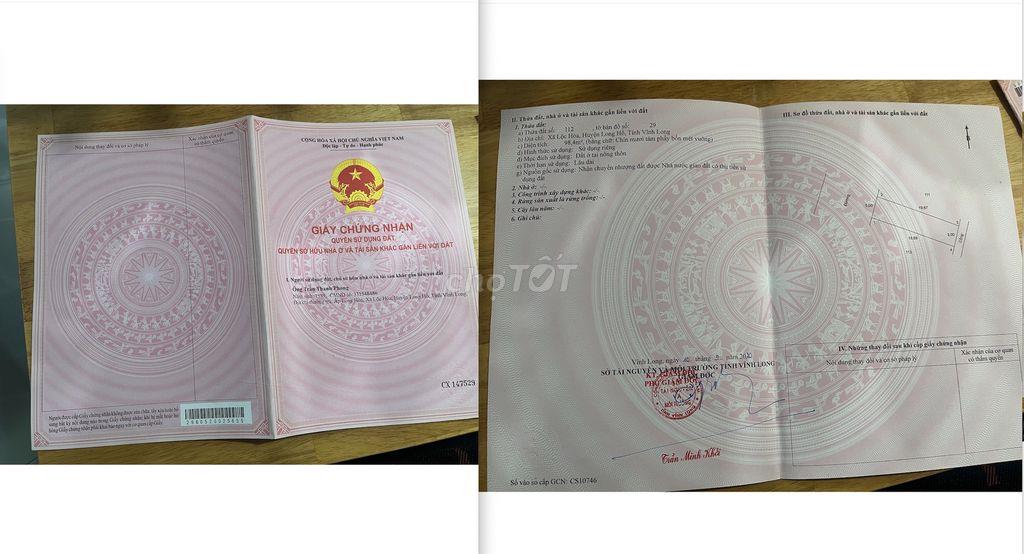 CHÍNH CHỦ BÁN ĐẤT THỔ CƯ – GẦN KCN HÒA PHÚ, ĐẠI HỌC CỬU LONG