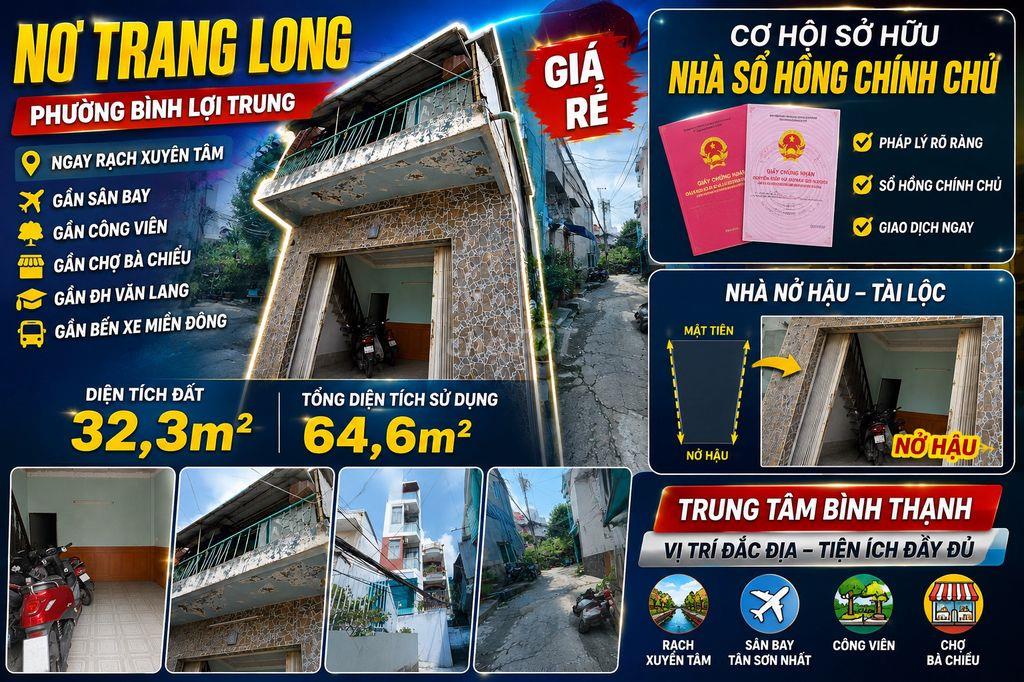CHÍNH CHỦ BÁN NHÀ NƠ TRANG LONG NGAY RẠCH XUYÊN TÂM DT 32,3M2 (tiếpMG)