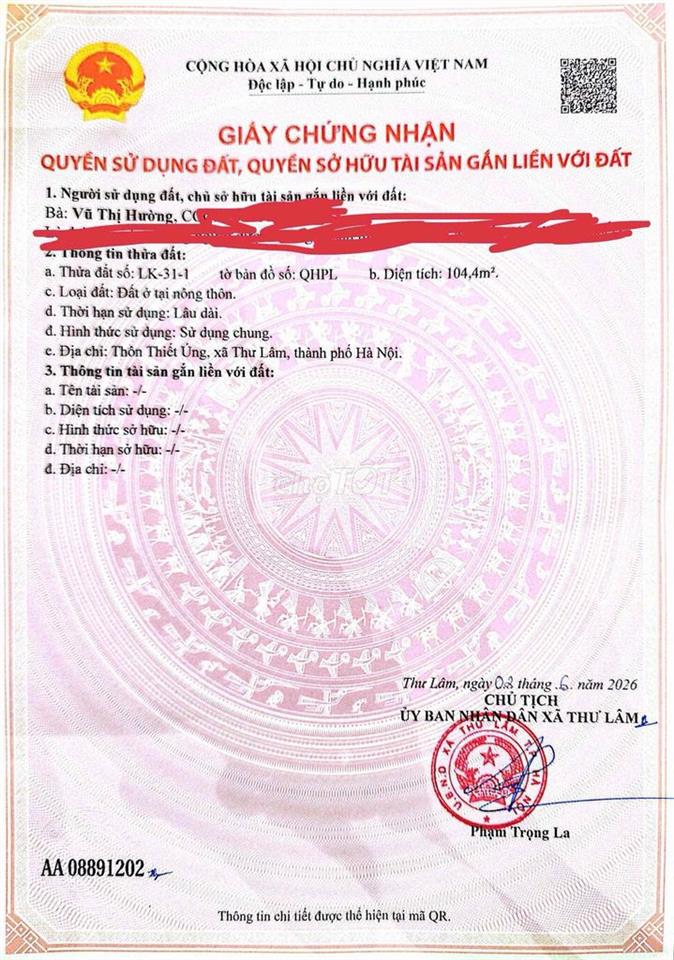 BÁN ĐẤT TÁI ĐỊNH CƯ THƯ LÂM