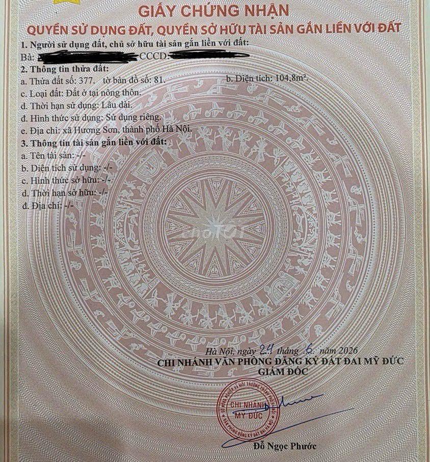 Bán gấp đất Hương Sơn Hà Nội 104,8m2 giá 2,99 tỷ sổ đẹp sẵn