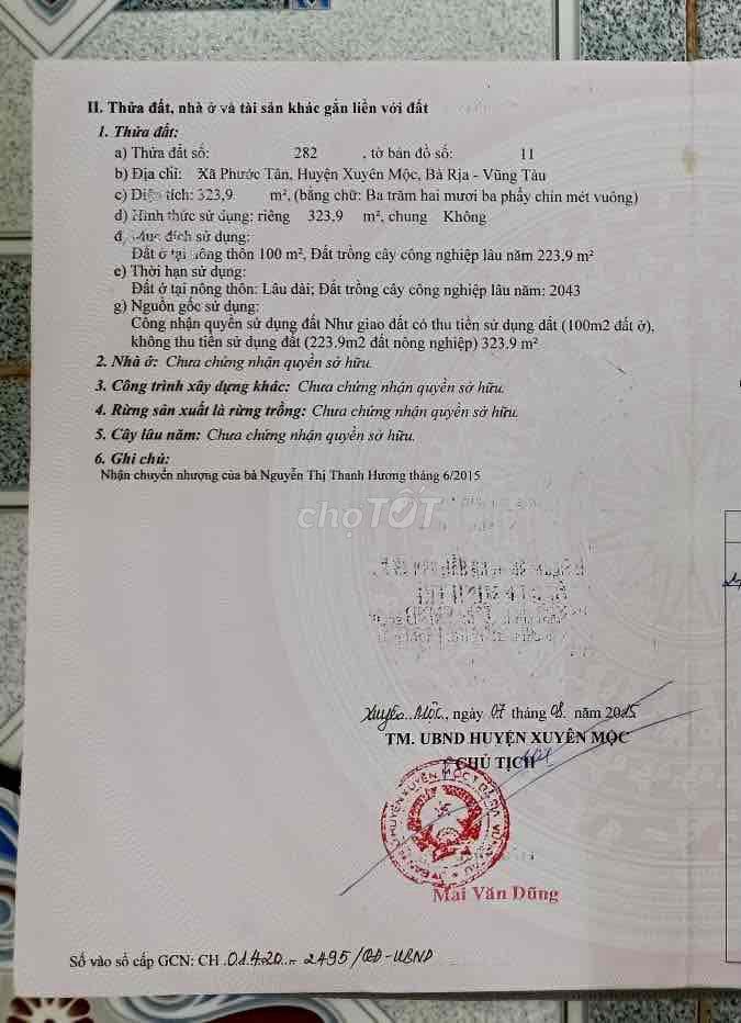 CHÍNH CHỦ BÁN GẤP ĐẤT Đ NHỰA PHƯỚC TÂN,XUYÊN MỘC 8x40 100TC ĐƯỜNG 328