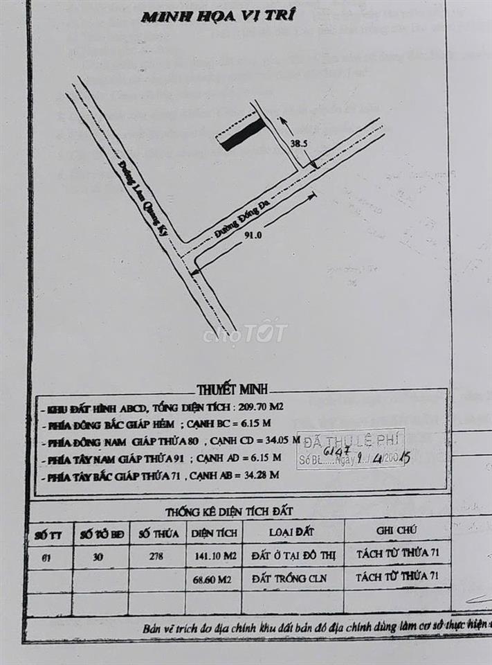 Chính Chủ Bán Đất Hẻm 174 Đống Đa, TP Rạch Giá – 209.7m²