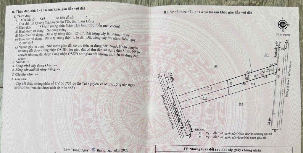 Đất mặt tiền nhựa xe ô tô vi vu, gần hồ Đạ Tẻh