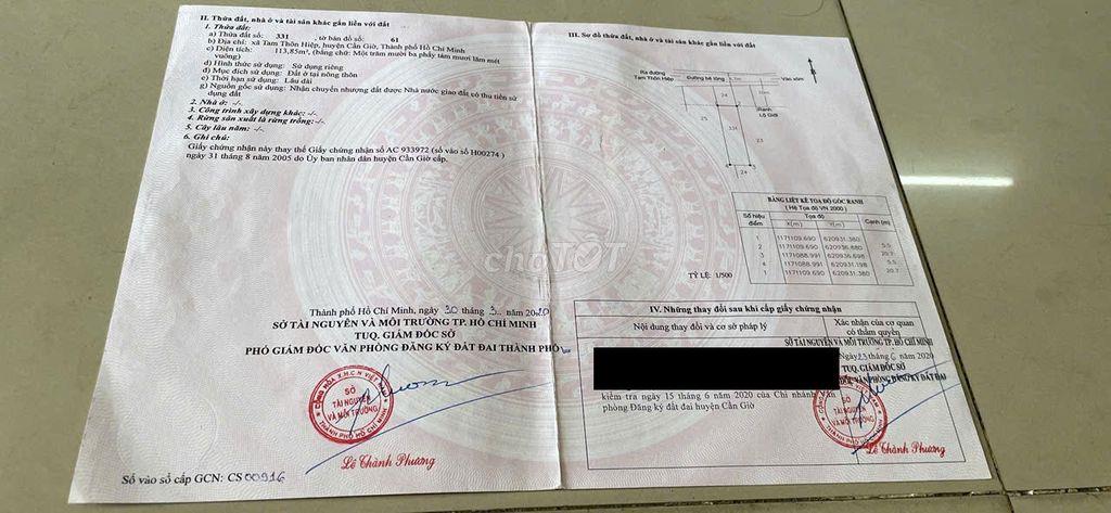 BÁN ĐẤT THỔ CƯ TAM THÔN HIỆP 114M2