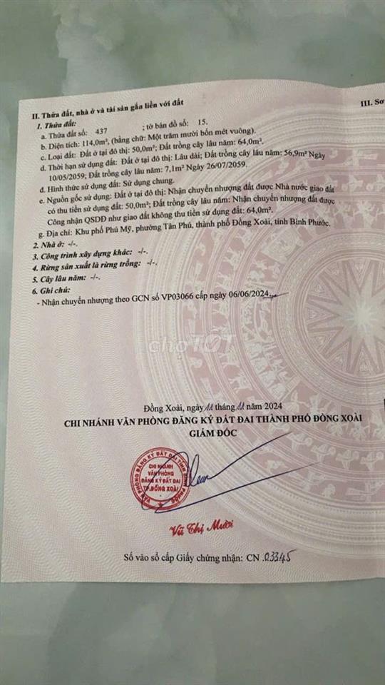 CHÍNH CHỦ BÁN LÔ ĐẤT THỔ CƯ THÀNH PHỐ ĐỒNG XOÀI
