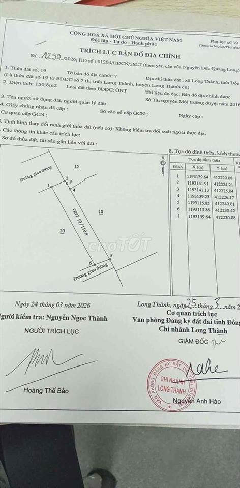 Bán đất trung tâm thị trấn Long Thành