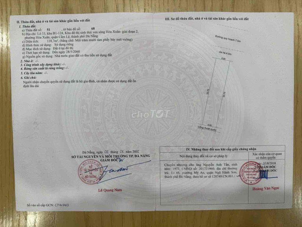 Bán đất mặt tiền đường Lê Minh Trung đối diện công viên