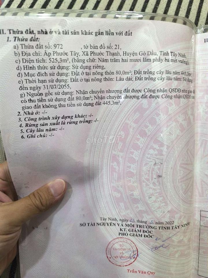Bán đất thổ cư tại Phước Thạnh, Gò Dầu, Tây Ninh