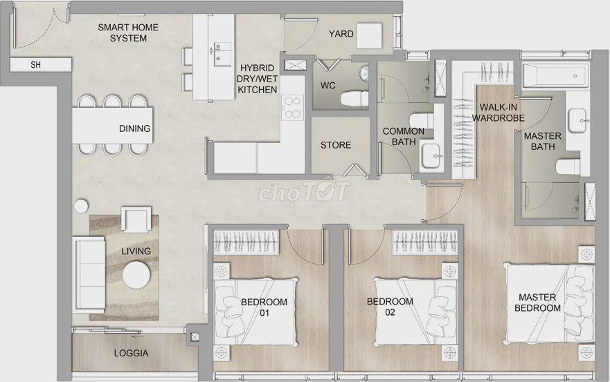 Cho thuê căn hộ The Marq Q1, A1.2204 3PN view xéo IFC siêu đẹp