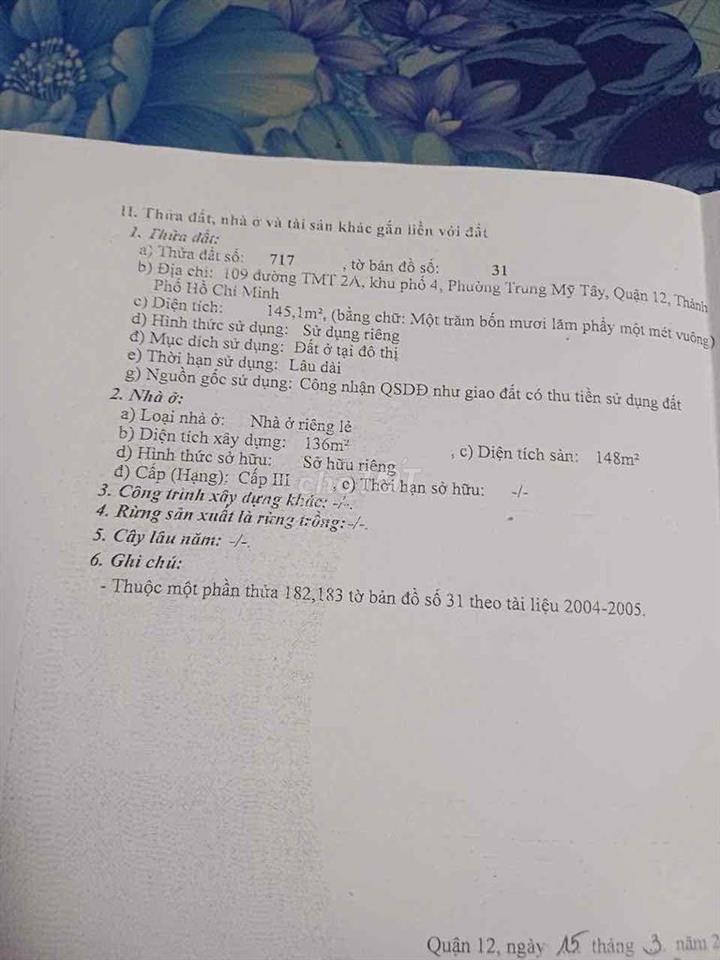 Bán nhà Mặt Tiền đường Nguyễn Thị Trên ( Trung Mỹ Tây 2A cũ )