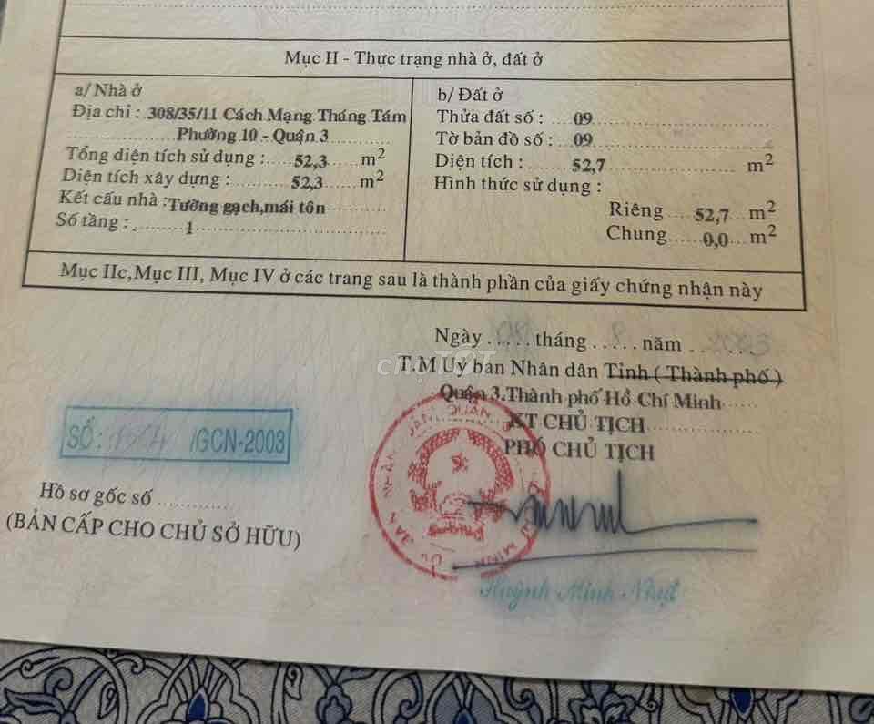 bán đất diện tích 52.7 m2 có sổ hồng cmt8