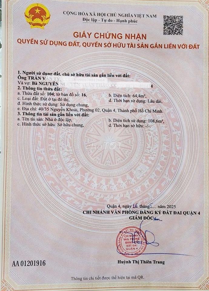 NHÀ TRUNG TÂM QUẬN 4,  TIỀM NĂNG MẶT TIỀN ĐƯỜNG 12M – NGUYỄN KHOÁI