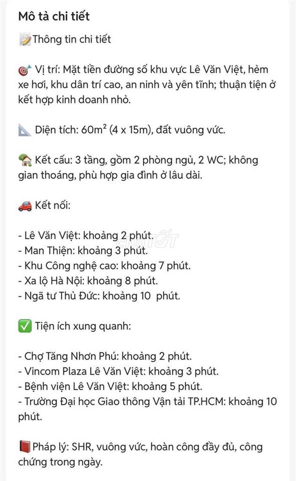 CHÍNH CHỦ BÁN NHÀ HXH ĐƯỜNG LÊ VĂN VIỆT