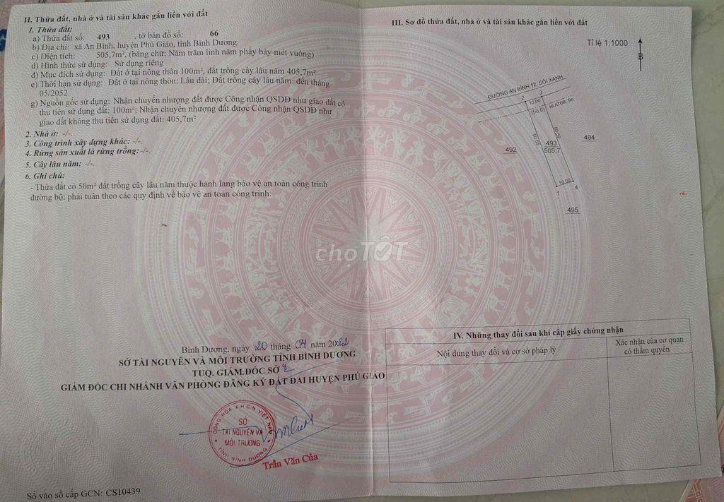 Bán nhanh đất nền x.Phú Giáo mới,gần kcn nam Đồng Phú, 100m2 thổ cư