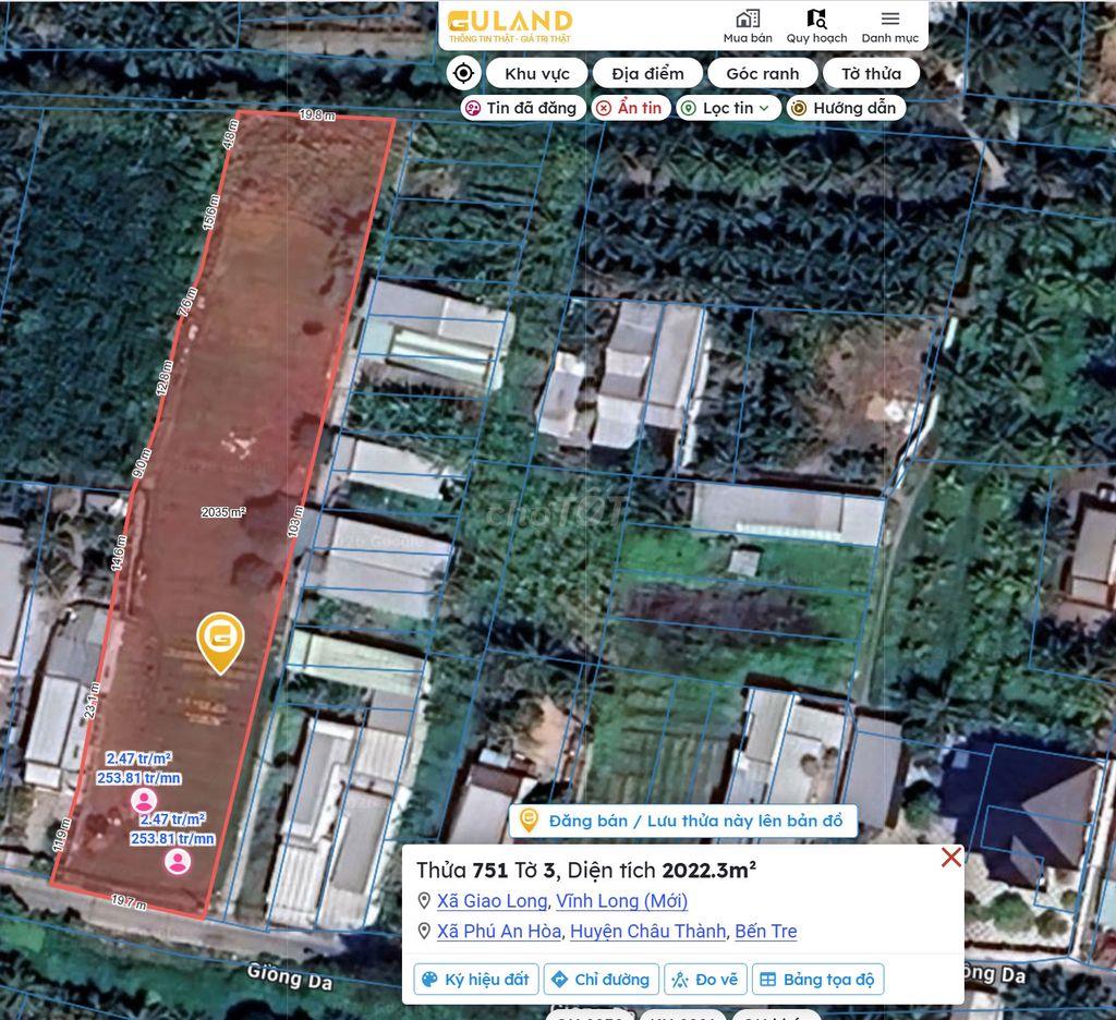 2.000M² GẦN KCN GIAO LONG – 200M² THỔ CƯ – 4,8 TỶ | LỘ GIỒNG DA