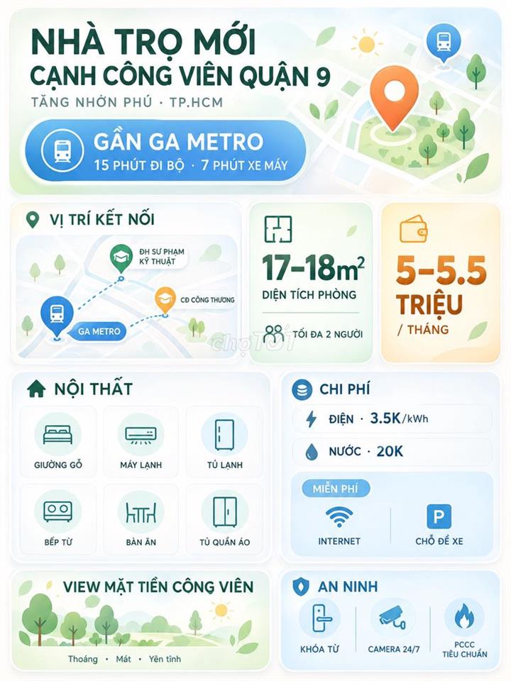 NHÀ TRỌ QUẬN 9 GẦN METRO DỄ DI CHUYỂN VÀO TRUNG TÂM THÀNH PHỐ