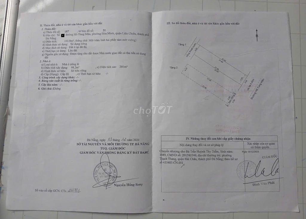 Bán nhà 2 tầng mặt tiền đường 10,5m Hồ Tùng Mậu, Đà nẵng