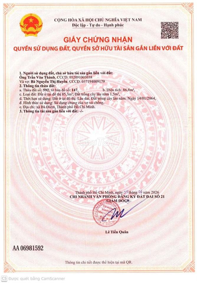 LÔ ĐẤT BÀ ĐIỂM CHƯA TỚI 3 TỶ - SHR - ĐƯỜNG 6M 