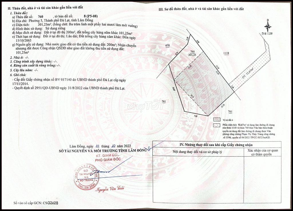 Bán 301,25m² đất Hoàng Văn Thụ P5 Đà Lạt – 200m² thổ cư – Hẻm ô tô